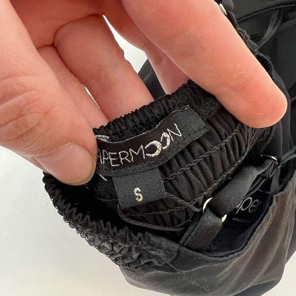 NWOT Paper Moon NWT Black Satin Two Piece Crop Top Set Womens Size Small - Picture 9 of 16